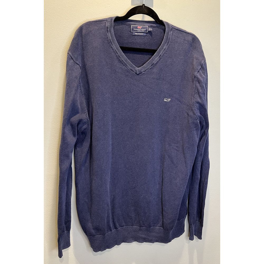 Vineyard Vines Men's XL Blue Cotton & Cashmere V-Neck Pullover Sweater Whale